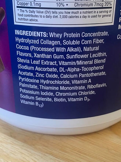 Pure Protein All-In-One Powder, Rich Chocolate - Whey & Collagen, High Fiber, Vitamins, No Added Sugar, Non-GMO, Gluten-Free, 1.25lb