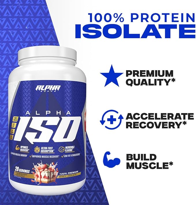 Alpha Supps ISO, Low Carb 100% Whey Protein Isolate Powder, 25 Grams Per Serving, Helps Support Muscle Growth, Low Sugar and Gluten Free (Strawberry Shortcake, 2 lb)