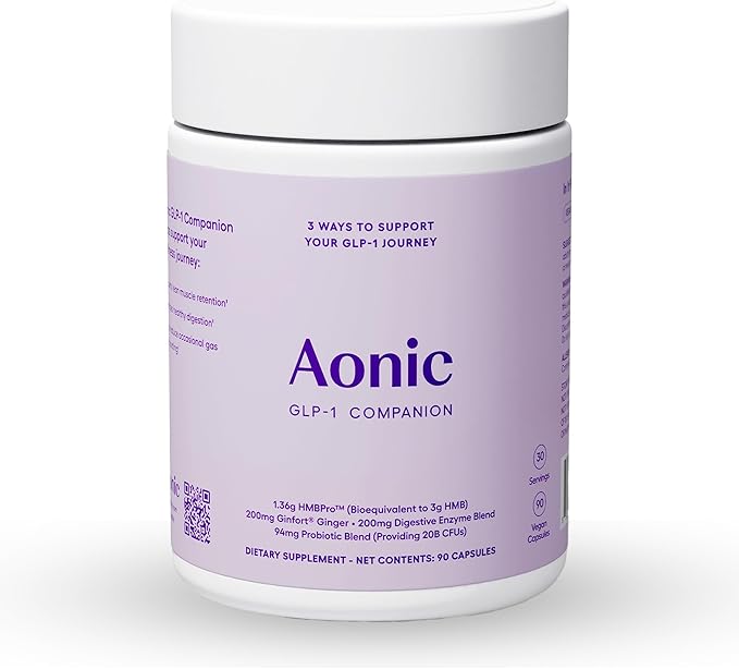 AONIC 3-in-1 GLP-1 Companion Supplement - HMBPro™ to Support Maintenance of Lean Muscle, probiotic and Enzyme Blend to Support Digestion, Ginger Extract to Help Reduce Nausea and Bloating (90 Caps)