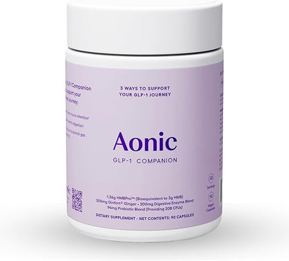 AONIC 3-in-1 GLP-1 Companion Supplement - HMBPro™ to Support Maintenance of Lean Muscle, probiotic and Enzyme Blend to Support Digestion, Ginger Extract to Help Reduce Nausea and Bloating (90 Caps)