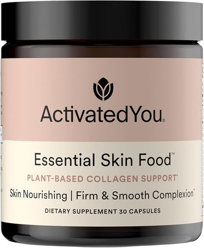 ACTIVATEDYOU Essential Skin Food, Advanced Skincare Collagen Elastin Support Supplement for Aging Skin, Helps Improve Appearance of Face Texture, Sagging w/Dermaval, Vitamin C, Lysine (30 Capsules)