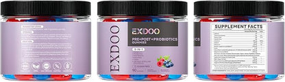 3-in-1 Probiotic Gummies Prebiotic+Probiotic+Postbiotic with Organic Spirulina Chlorella Immune Gut & Digestive Support 90 Count