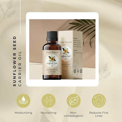 White Naturals Sunflower Seed Oil, Pure and Natural, Cold-Pressed, for Skin Care, Massage, Hair Care, and to Dilute Essential Oils, 4 fl oz