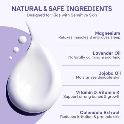 Magnesium Lotion for Kids & Babies Sleep - Bedtime Calming Body Cream with Natural Ingredients, Lavender Oil, Shea Butter & Multi Vitamins - Topical Magnesium Soothing Relief, Promotes Relaxation