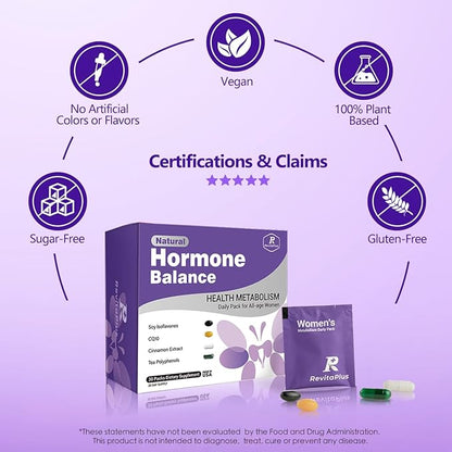 Natural Hormone Balance for Women, Menopause Supplements for Women with Evening Primrose Oil,CoQ10,Soy Isoflavones, Daily Pack Supports Peri+Menopause+Post, PMS,Metabolism,Mood,Energy 30Packs