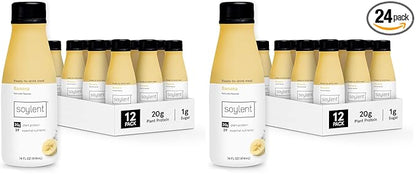 Soylent Banana Meal Replacement Shake,Ready-to-Drink Plant Based Protein Drink,Contains 20g Complete Vegan Protein and 1g Sugar,14oz,(Pack of 24)
