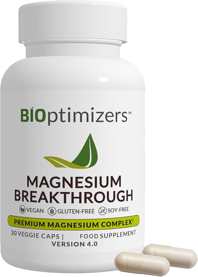 BIOptimizers Magnesium Breakthrough Supplement with 500mg - 7 Forms of Magnesium: Glycinate, Malate, Citrate, and More - Natural Support for Sleep and Cognitive Function -30 Capsules- Calming Vitamins