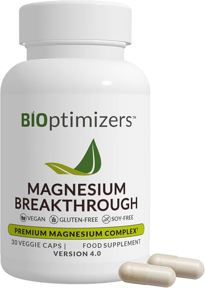 BIOptimizers Magnesium Breakthrough Supplement with 500mg - 7 Forms of Magnesium: Glycinate, Malate, Citrate, and More - Natural Support for Sleep and Cognitive Function -30 Capsules- Calming Vitamins
