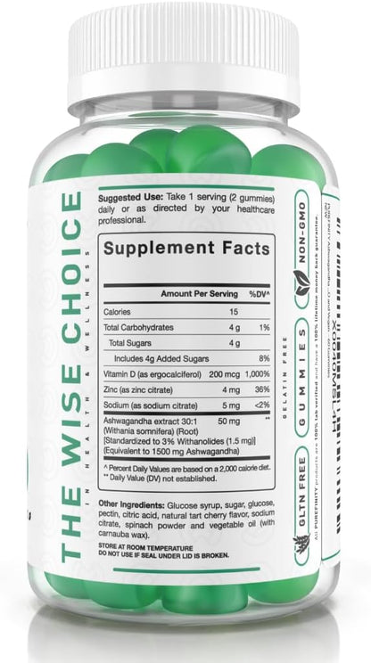 PUREFINITY Ashwagandha Gummies with Vitamin D & Zinc – Supplement for Relaxation, Calming, and Mood Support – Gluten Free, Non-GMO, Vegan, 60 Count