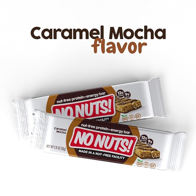 No Nuts! Caramel Mocha Protein Bars Nut-Free & School-Safe | 12g Plant Protein, Dairy-Free, Vegan, Gluten-Free, Non-GMO, Organic, Kosher | 12 Count
