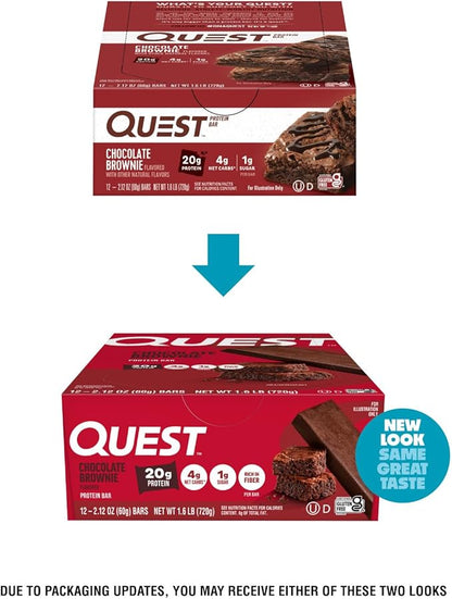 Quest Nutrition Chocolate Brownie Protein Bar, 20g Protein, 1g Sugar, 4g Net Carb, High Fiber, Gluten Free, Gluten Free, 12 Count