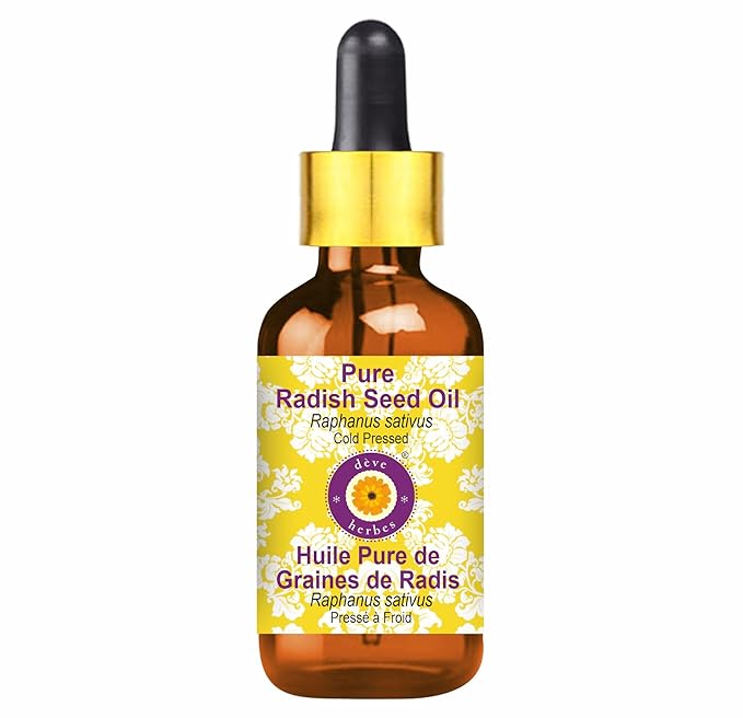 Deve Herbes Pure Radish Seed Oil (Raphanus sativus) with Glass Dropper Cold Pressed 50ml (1.69 oz)