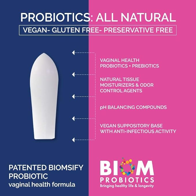 Biom Vaginal Probiotic Suppository: Natural Vaginal pH and Odor Control Regimen; Balance and Nourishes Vaginal Lactobacillus Flora ; No Parabens, Fragrance-Free (15)