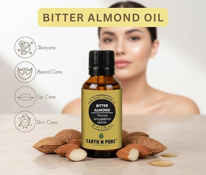 Earth N Pure Bitter Almond Oil | Cold Pressed, Therapeutic Grade for Body, Skin, Hair 50 ml