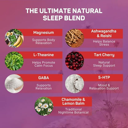 Melatonin-Free Sleep Gummies | Magnesium, Ashwagandha, Tart Cherry & L-Theanine | Natural Calm & Restful Sleep Support | Vegan, Sugar Free Bliss Berry | 60 Count