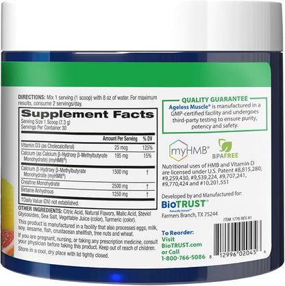 BioTrust Ageless Muscle Builder - Creatine HMB Powder with Vitamin D3 & Betaine - Build & Preserve Naturally Declining Muscle Mass & Strength - Citrus Splash, 30 Servings