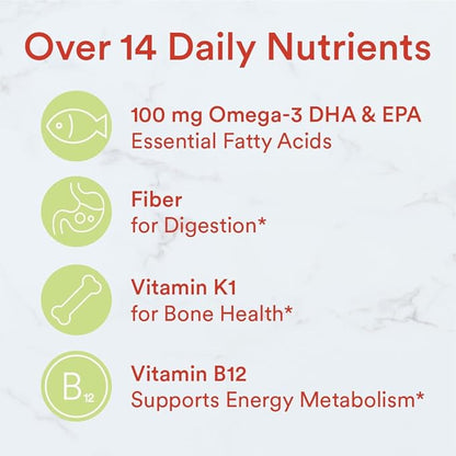 SmartyPants Kids Multivitamin Gummies and Fiber Supplement: Vitamin D3, C, Vitamin B12, B6, A, Zinc, Biotin, Inositol, Fiber Gummies, Three Fruit Flavors, 90 Count (22 Day Supply)