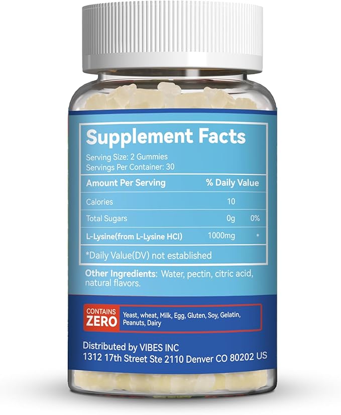 2 Pack L-Lysine 1000mg Gummies, Chewable Lysine Supplement for Adults, Immune Support, Collagen Formation Support, Vegan, Gluten Free - 120 Counts