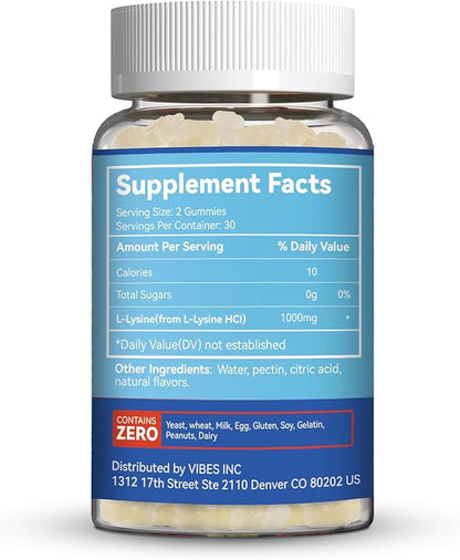2 Pack L-Lysine 1000mg Gummies, Chewable Lysine Supplement for Adults, Immune Support, Collagen Formation Support, Vegan, Gluten Free - 120 Counts