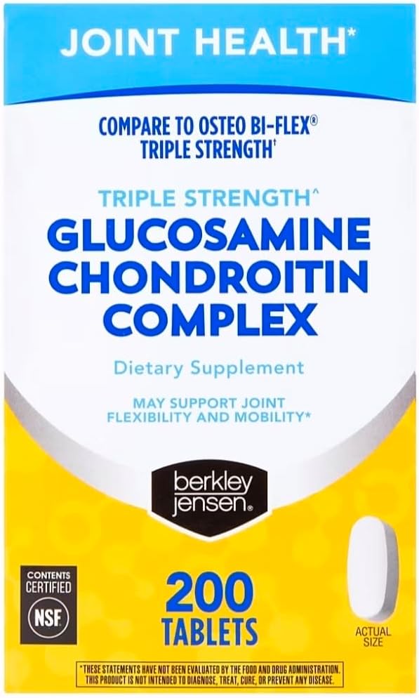 berkley jensen Triple Strength Glucosamine Chondroitin MSM Boswellia Complex 2703 mg, Joint Support Supplement for Women & Men, NSF Certified, 200 Tablets (Pack of 1)