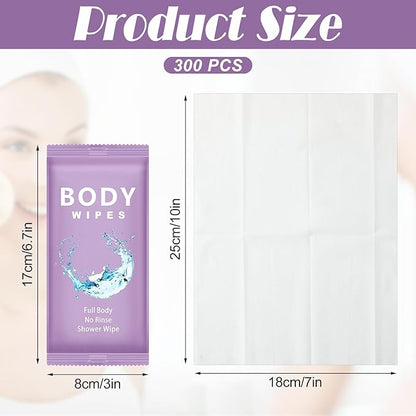 Treela 300 Pcs Large Body Wipes Bulk Deodorant Travel Size for Homeless Care Package Supplies Individually Wrapped Adults Bathing No Rinse Wet Wipes Men Women Hygiene Items(7.09" X 9.84",Purple)