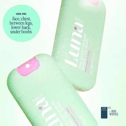 Luna Daily Body Cleansing Spray | Unscented pH-Balanced Feminine & Body Mist | Hydrating & Gentle for Intimate Hygiene, Underarms & Private Parts | Travel Essential for Women, Gym & Daily Care, 30ml