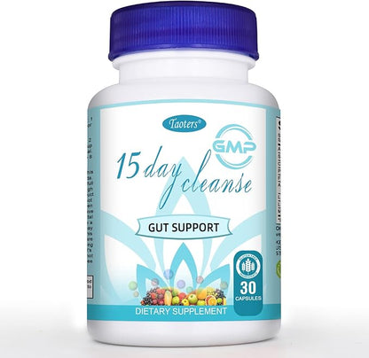 15 Day Cleanse Gut Support 1 Pack, Detox Supplement with Senna, Cascara Sagrada & Psyllium Husk, for Men and Women | 30 Capsules