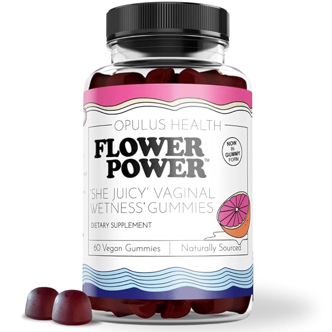 Flower Power Vaginal Moisture Support Gummies — Vaginal Dryness Supplement for Women | Powdered Slippery Elm Bark, Sugar Free, Blueberry Flavor | Supports Vaginal Wellness & Hydration | 60 Gummies