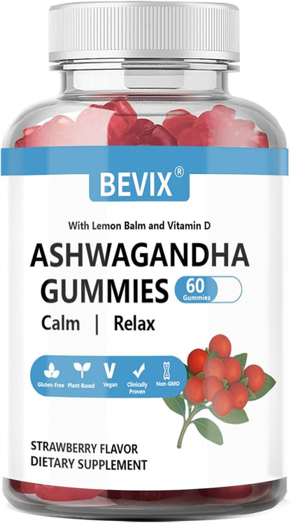 Ashwagandha Gummies with Vitamin D Non, Gluten Free Stress Relief & Immune Support Ashwagandha Supplements Alternative Model 60 Count