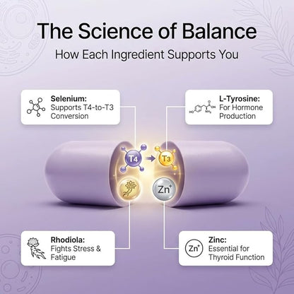 BOND Thyroid Complex, Thyroid Support Supplement for Women & Men, Selenium 200mcg, L-Tyrosine 500mg, Natural Energy & Metabolism Booster with Zinc & Rhodiola Extract, Iodine Free - 60 Capsules (2/day)