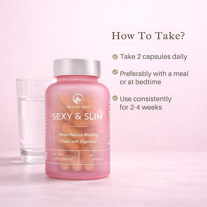 Bloat No More Digestive Enzymes - Sexy and Slim Bloating Relief for Women, Helps Debloating and Gas Relief & Promotes Digestion with Fenugreek & Dandelion - 60 Count