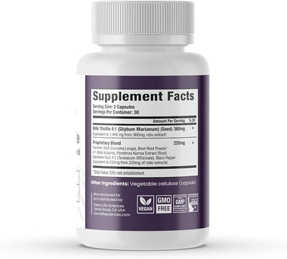 Milk Thistle+ Liver Support Blend | 580mg with Turmeric, Dandelion Root, Beet, & Black Pepper | for Liver Enzyme Support, Detox & Antioxidant Defense | 60 Capsules