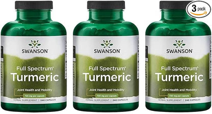Swanson Full Spectrum Turmeric Curcumin Joint, Liver, and Digestive Support Supplement for Active Adults - Non-GMO, Gluten-Free (240 Vegan Capsules, 3 Pack)