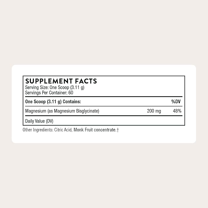 THORNE - Magnesium Bisglycinate - Powdered Magnesium Formula - Supports Restful Sleep, Muscle Relaxation, Heart Health & Metabolism* - NSF Certified for Sport - Gluten, Dairy & Soy-Free - 60 Servings