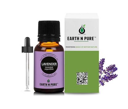 Earth N Pure Lavender Essential Oil Steam Distilled, Natural and Therapeutic Grade for Skin, Hair, DIY and Aromatherapy | with Glass Dropper -15 ml