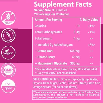 Menstrual Cramp Period Gummies True Roots | PMS Support Supplement for Women | Healthy Flow | Flo PMS Menstrual Cycle Relief, Cramping and Bloating | Vegan & Natural Flavors | 60 Count