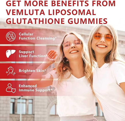 2 Packs 2500MG Liposomal Glutathione Gummies, 2X Absorption Liposomal Glutathione for Women-Complex L-Cysteine, Antioxidant, Skin & Liver Support, Strawberry Flavor, 120 Count