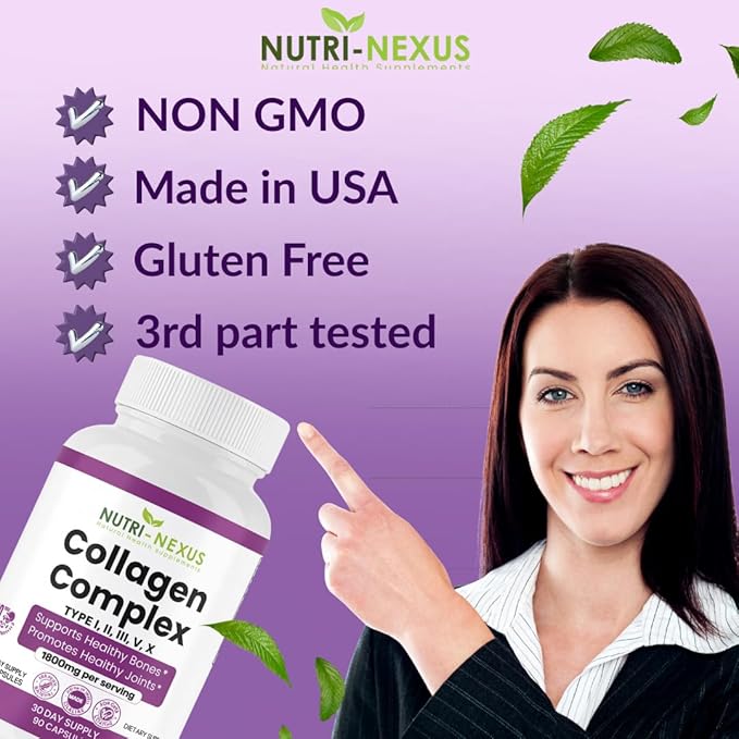 Multi Collagen Peptides Types I, II, III, V & X – Hydrolyzed Bovine Collagen Capsules -Supports Skin, Hair & Nail Wellness – Collagen Supplement for Women & Men
