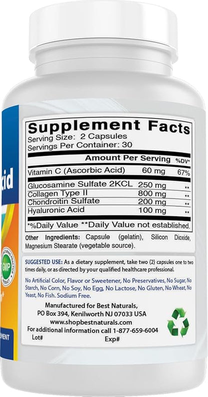Best Naturals Hyaluronic Acid 100 mg 60 Capsules - Support Healthy Joints and Youthful Skin