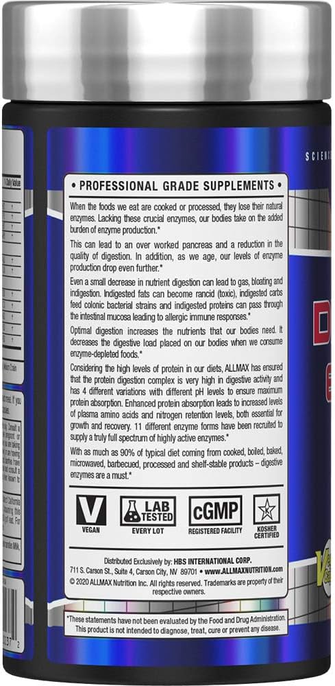 ALLMAX Digestive ENZYMES - 90 Capsules - Supports Enhanced Nutrient Digestion & Optimal Protein Absorption - with 11 Highly Active Enzymes - 90 Servings