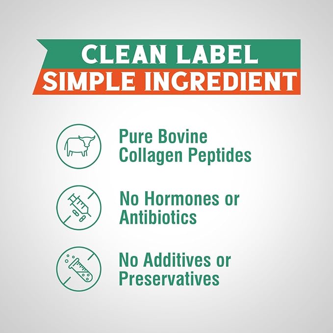 Bovine Collagen Peptides Powder for Women and Men, Grass-Fed Hydrolyzed Collagen Protein Type I & III, Skin, Hair, Nails, Bones, Digestion, Unflavored, Non-GMO, Keto & GF, 22 Servings, 16oz