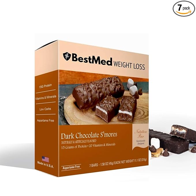 BestMed Protein Bar – 15g Protein, Low Carb, Low Sugar, High Fiber, Low Calorie Meal Replacement Nutrition Bar, Healthy Snack for Weight Management Diet (Dark Chocolate, 7 Count)