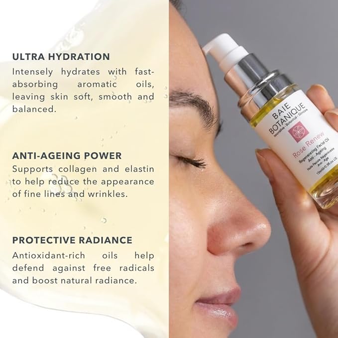 Baie Botanique Anti-Aging Facial Oil 30ml - Rose Absolute, Camelia, Borage, Evening Primrose, Abyssinian & Amla Oil - 100% Natural, 90% Organic