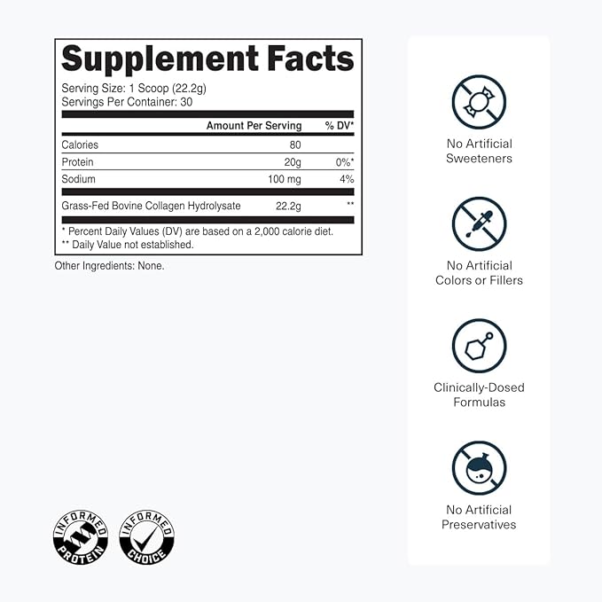 Transparent Labs Grass-Fed Collagen Peptides Powder - Collagen Powder for Women & Men, 22G Bovine Hydrolyzed Collagen Peptides Powder for Skin, Hair, Joint & Muscle Recovery - Unflavored, 30 Servings