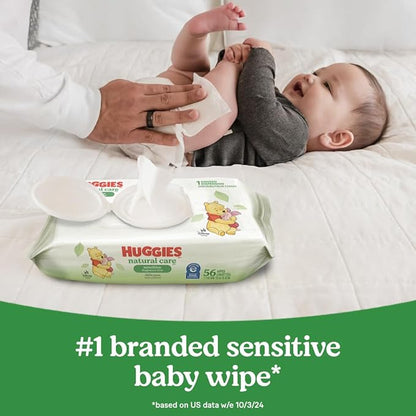 Huggies Natural Care Sensitive Baby Wipes, Unscented, Hypoallergenic, 99% Purified Water, 1 Flip-Top Pack (56 Wipes Total) (Pack of 3)
