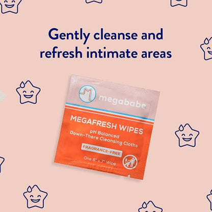 Megababe Megafresh Wipes | Unscented Cleansing Wipes for the Intimate Area | Spring Break Essential | pH Balanced, Front & Back Use | 16 Individually Wrapped Wipes (Pack of 1)