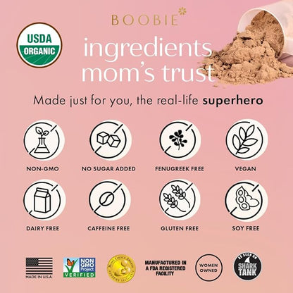 Boobie Body Superfood Protein Pregnancy and Postpartum Meal Replacement Shake, Chocolate Bliss Flavor | 19g Protein | Safe for Lactation & Motherhood | Organic, Vegan, Zero Sugar, 1 Tub (20 Servings)