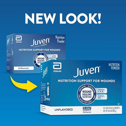 Juven Therapeutic Nutrition Drink Powder Including Collagen Peptides, Amino Acids, and HMB For Wound Healing Support, Unflavored, 30 Packets