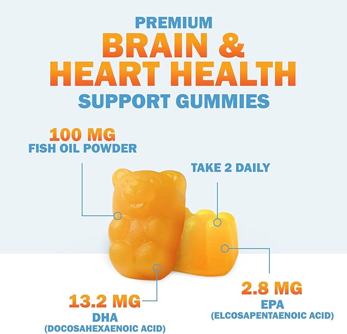 Omega 3 Fish Oil Gummies - Heart Healthy Omega 3 Gummy Supplement with High Absorption DHA & EPA, Extra Strength Joint & Brain Support, Delicious Orange Flavor Fish Oil Nature's Vitamin - 120 Gummies