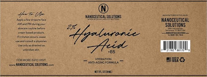 Nanoceutical Solutions Nano 2% Hyaluronic Acid + B5, Instant Absorption, hydrates and moisturizes deep within the tissue and cells of your skin. -25% Discount Available!